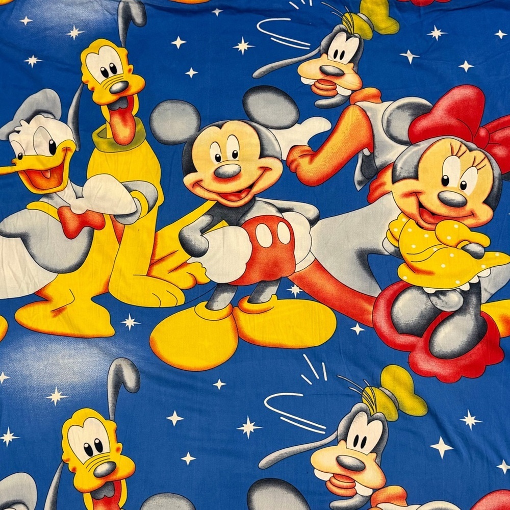 80s Vintage Disney Mickey & Friends Twin Flat Sheet Blue Stars